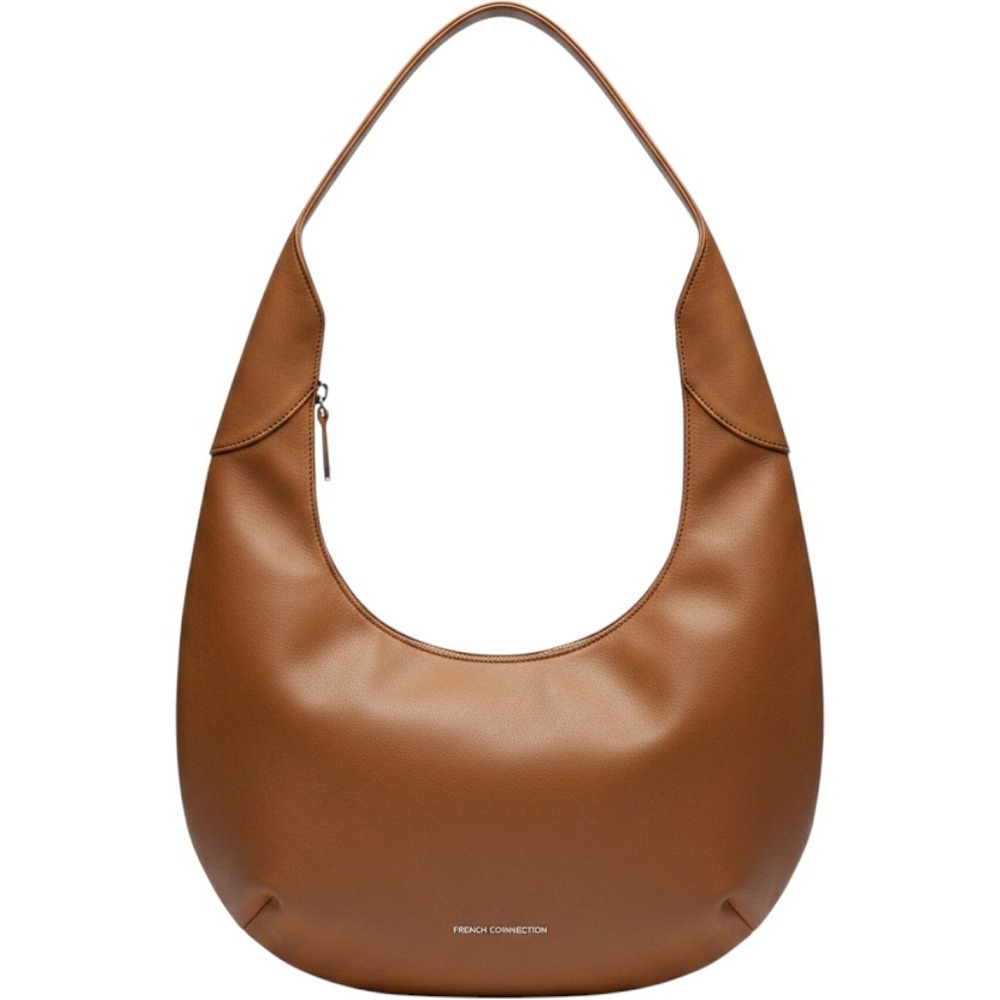 French Connection Tan Brown Faux Leather Hobo Shoulder Bag Crescent Minimalist